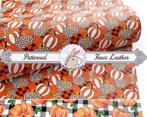 Pumpkin Plaid Leopard Printed Faux Leather FL030