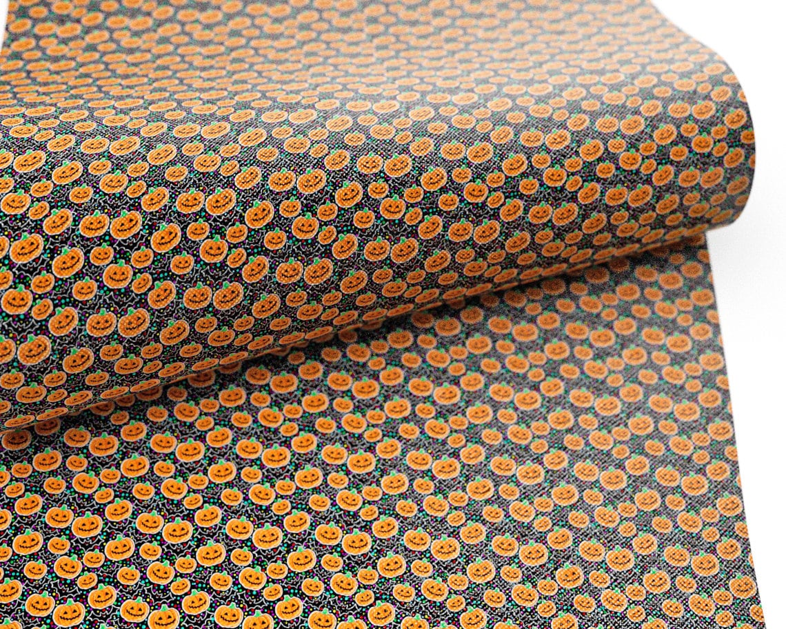 Halloween Pumpkin Printed Faux Leather FL-040