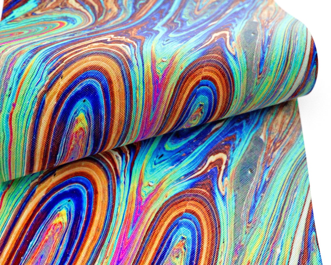 Abstract Iridescent Marbling Oil Printed Faux Leather  FL-035