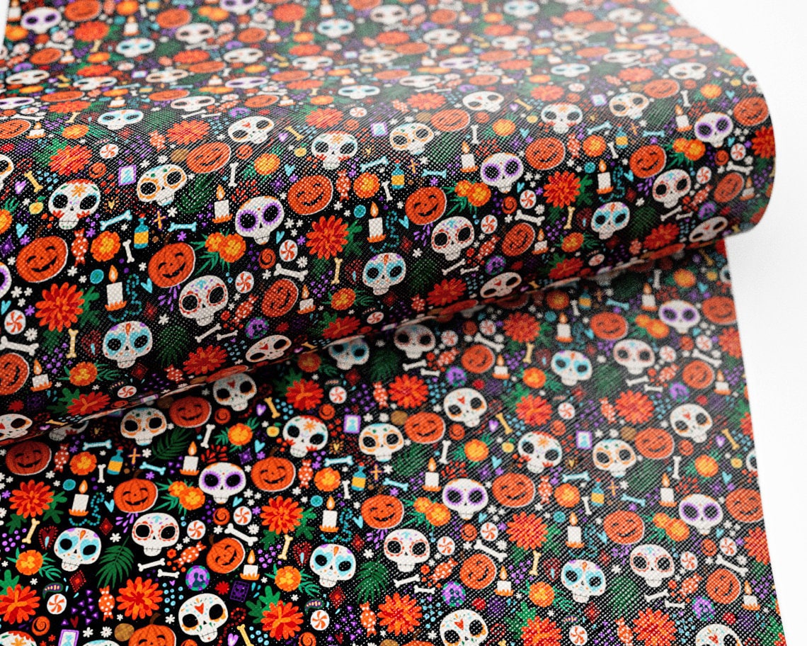 Halloween Pumpkin Printed Faux Leather FL044