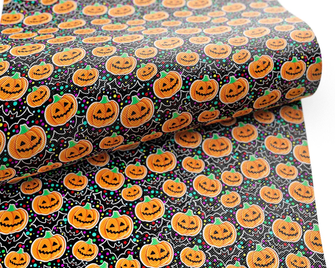 Halloween Pumpkin Printed Faux Leather FL-040