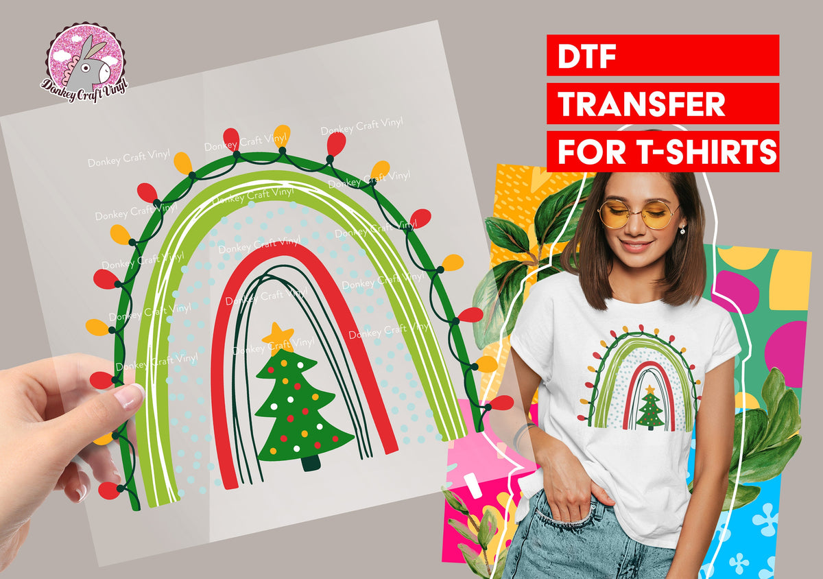 Christmas Tree Rainbow DTF Transfer for T-shirts, Hoodies, heat Transfer, Ready To Press Heat Press Transfers DTF06