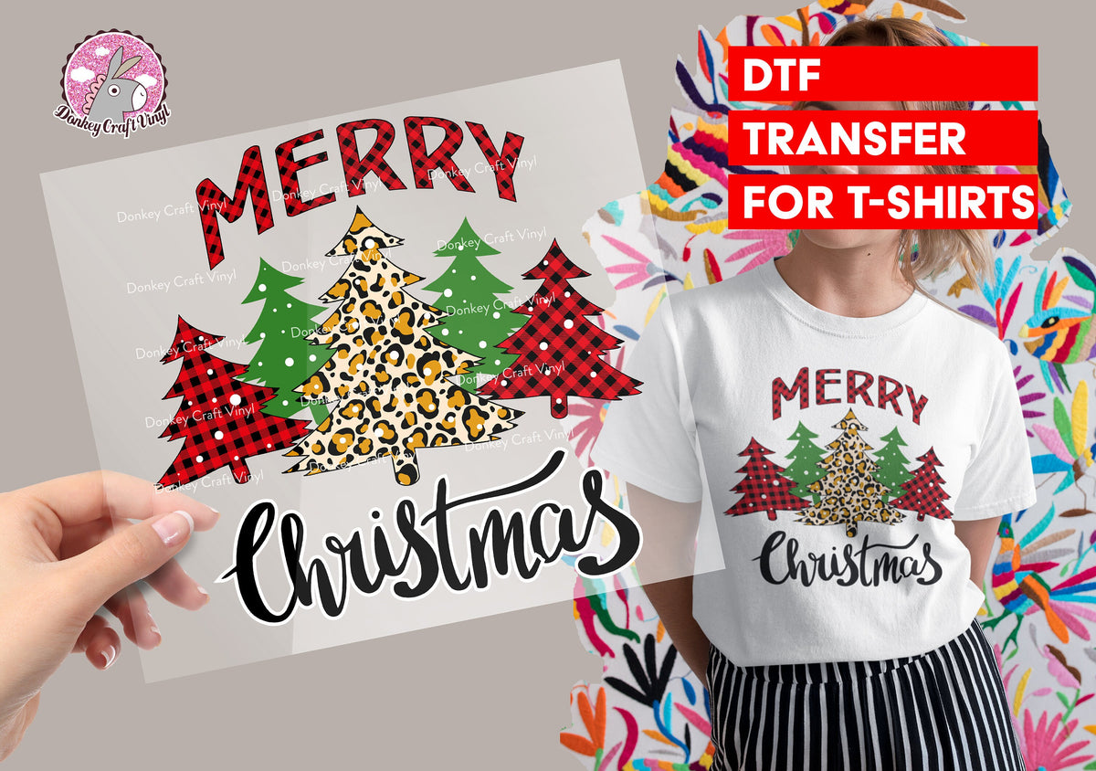 Merry Christmas Xmas Tree DTF Transfer for T-shirts, Hoodies, Heat Transfer, Ready To Press Heat Press Transfers DTF16