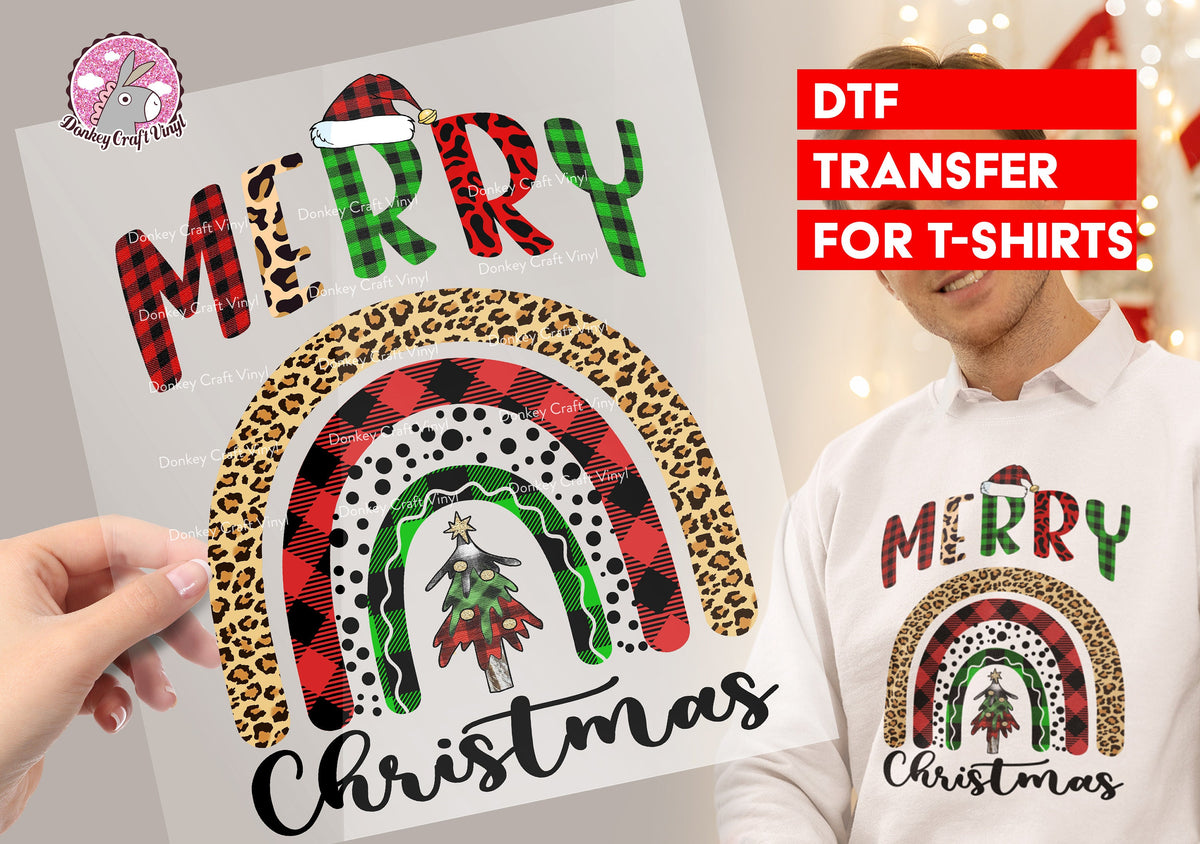 Merry Christmas Xmas Tree Rainbow DTF Transfer for T-shirts, Hoodies, Heat Transfer, Ready for Press Heat Press Transfers DTF52