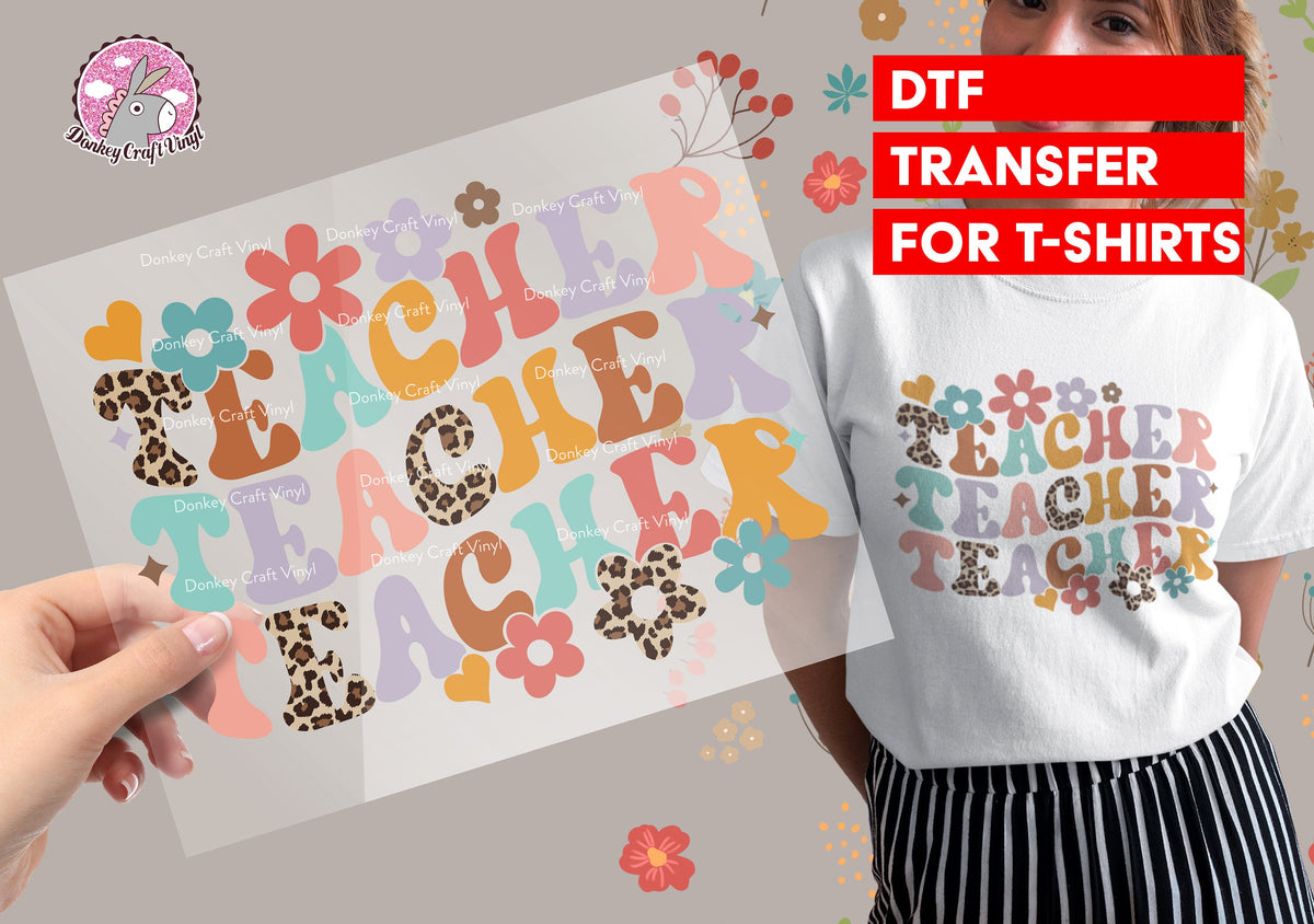 Teacher DTF Transfer for T-shirts, Hoodies, Heat Transfer, Ready for Press Heat Press Transfers DTF48