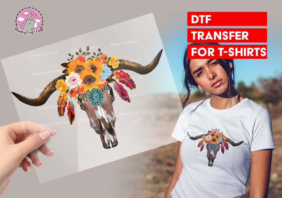 Western Bull Skull DTF Transfer for T-shirts, Hoodies, Heat Transfer, Ready for Press Heat Press Transfers DTF53