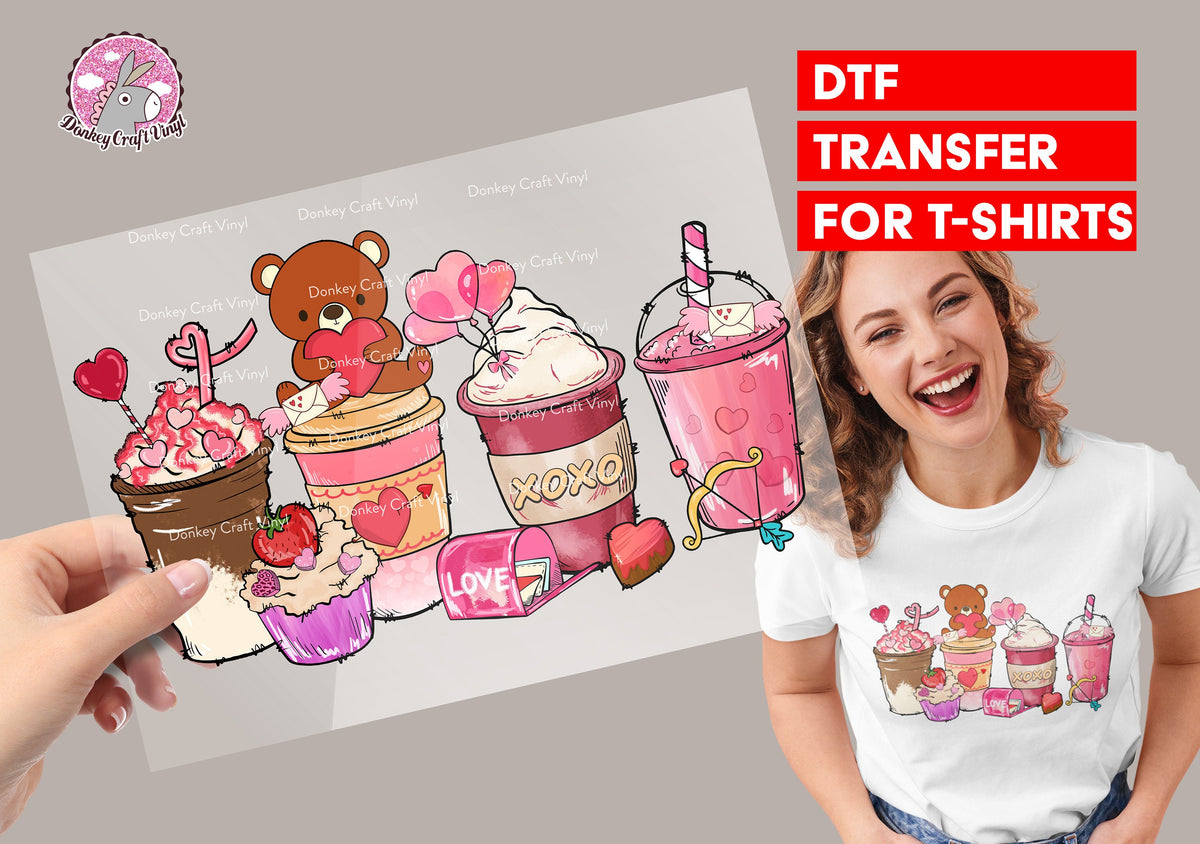 Valentine's day coffee DTF Transfer for T-shirts, Hoodies, Heat Transfer, Ready for Press Heat Press Transfers DTF58