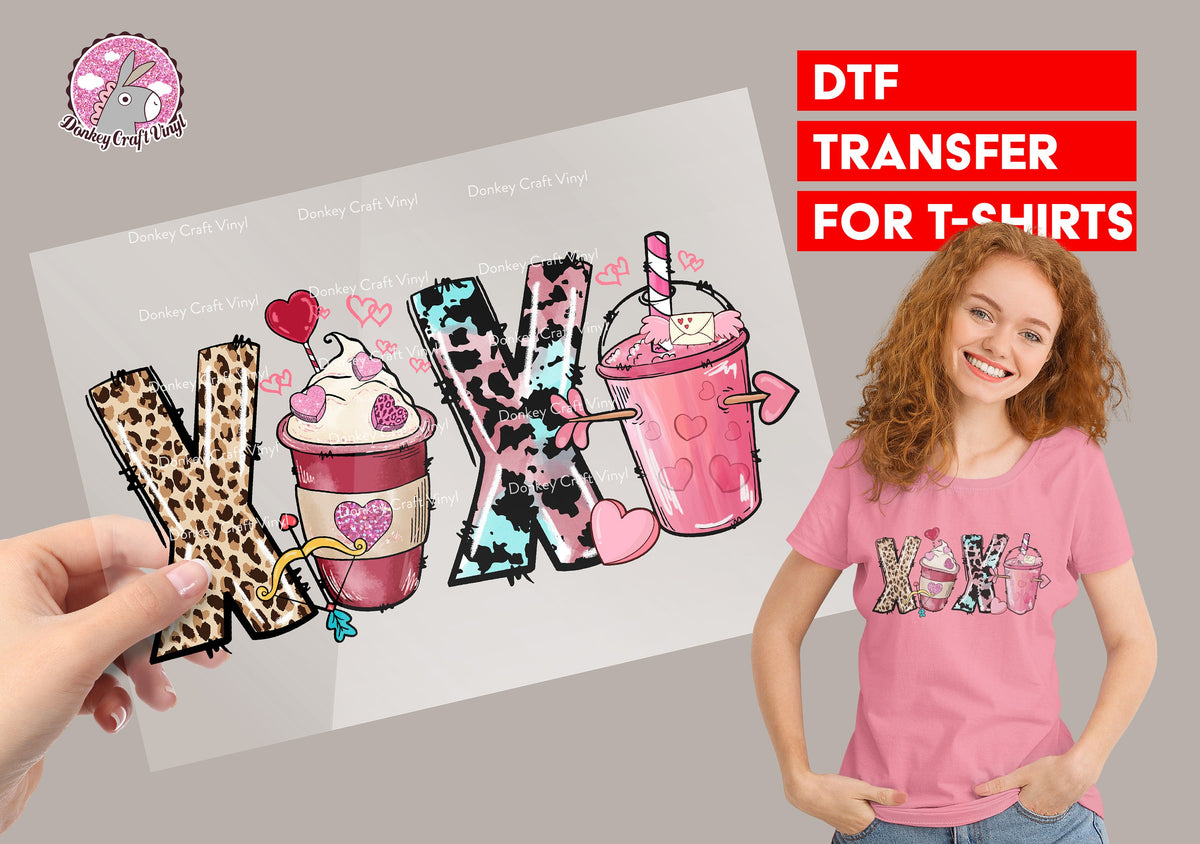 Valentines day coffee XOXO DTF Transfer for T-shirts, Hoodies, Heat Transfer, Ready for Press Heat Press Transfers DTF63