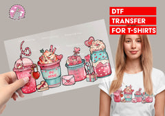 Pink Coffee DTF Transfer for T-shirts, Hoodies, Heat Transfer, Ready for Press Heat Press Transfers DTF74-V