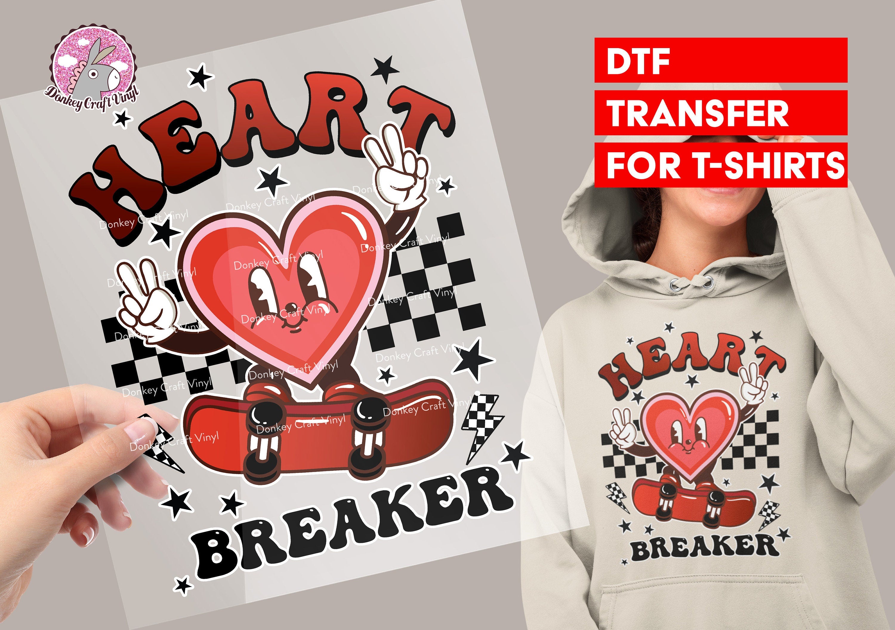 Heart Breaker DTF Transfer for T-shirts, Hoodies, Heat Transfer, Ready for Press Heat Press Transfers DTF76