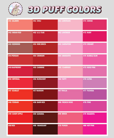 3D PUFF HTV, 180 Colored Puff Vinyl, Puff Heat Transfer Vinyl