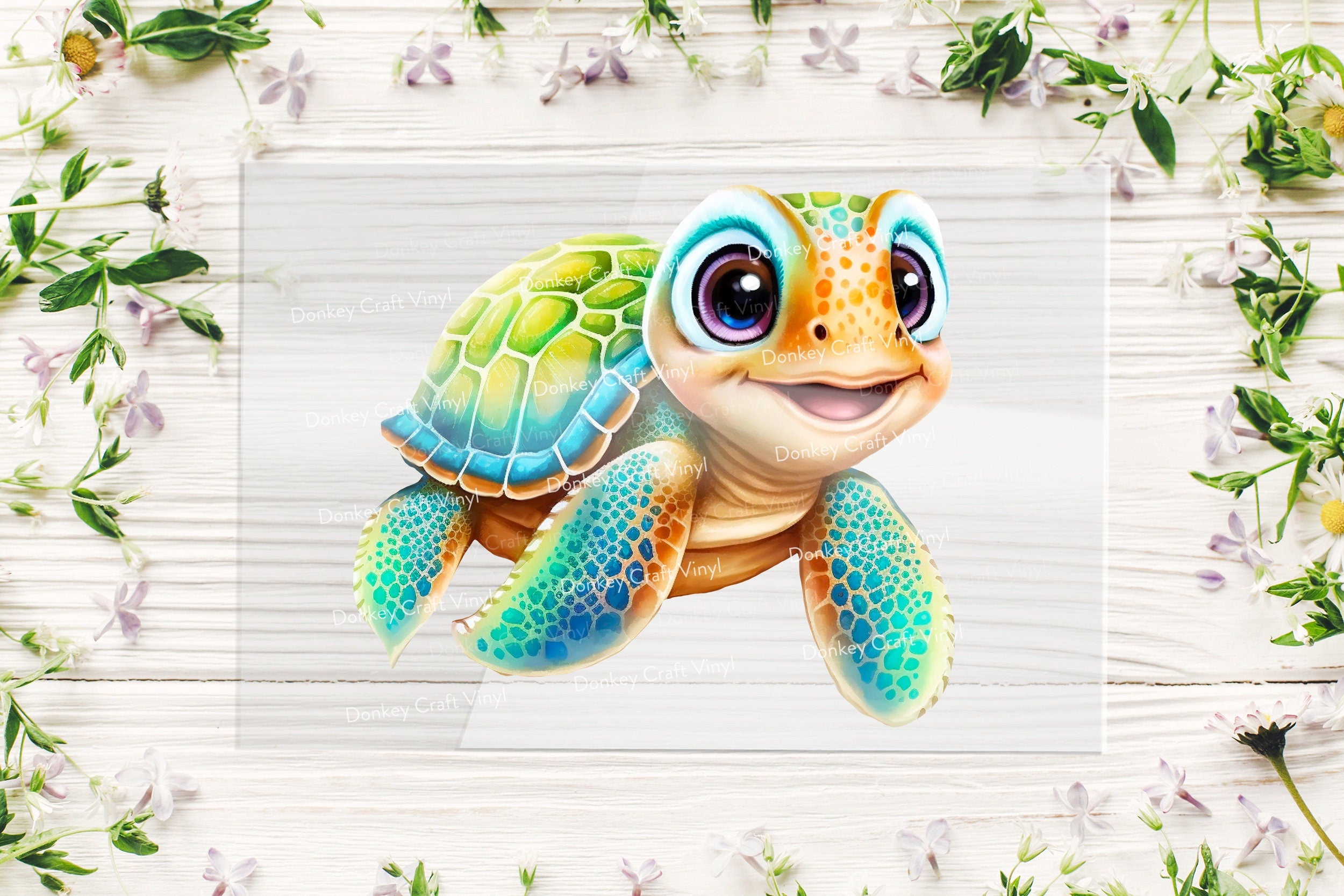Turtle Character Transfer for Kids, baby T-shirts, Hoodies, Heat Transfer, Ready for Press Heat Press Transfers DTF91