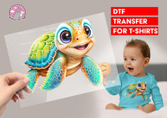 Turtle Character Transfer for Kids, baby T-shirts, Hoodies, Heat Transfer, Ready for Press Heat Press Transfers DTF91