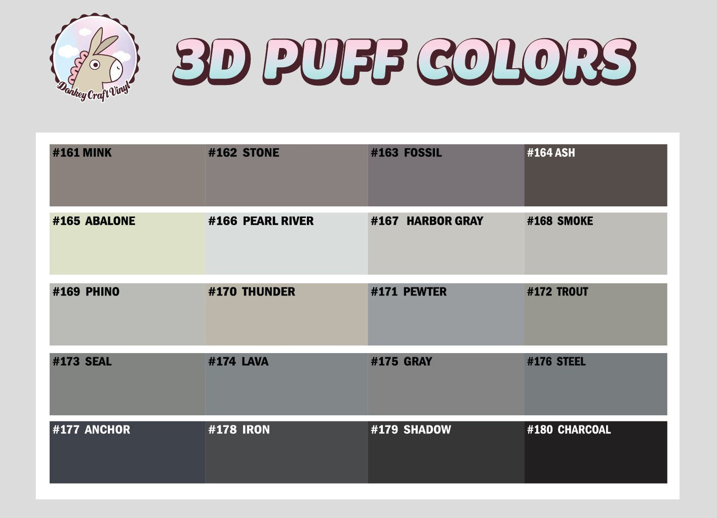 3D PUFF HTV, 180 Colored Puff Vinyl, Puff Heat Transfer Vinyl